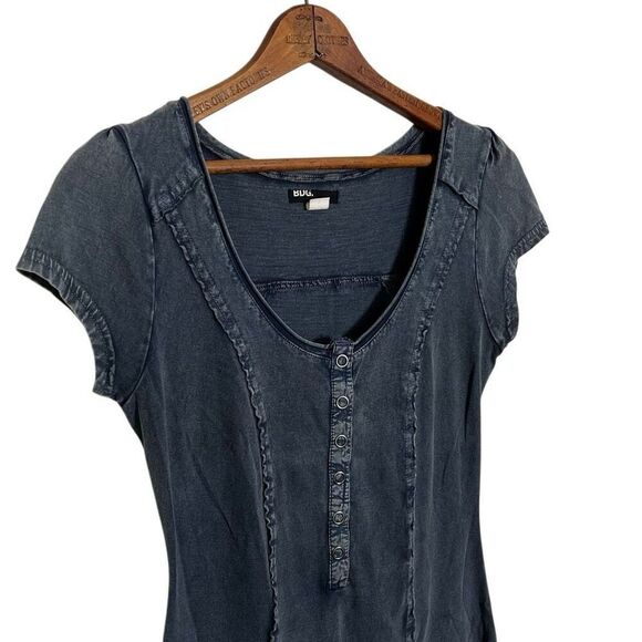 BDG Urban Outfitters Acid Wash Short Sleeve Snap Henley Dress Blue Size Small - Picture 4 of 8